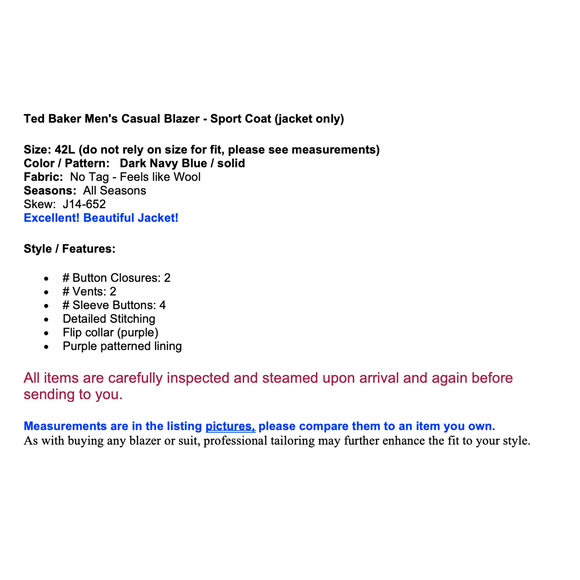 Ted Baker Mens 42L Dark Ink Navy Blue Casual Blazer Sport Coat Jacket - Picture 2 of 15